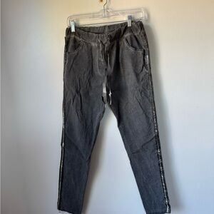 Gray Jogger Pants with Side Stripes